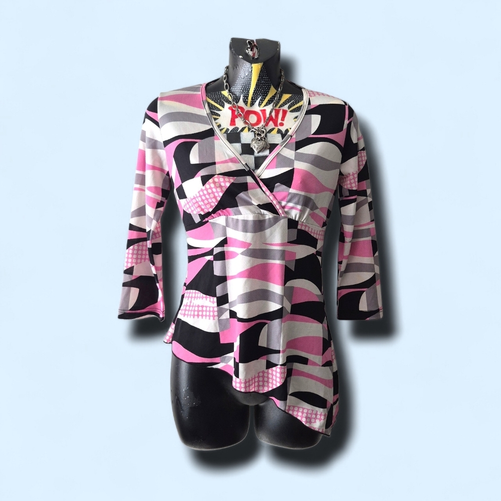 Y2K Vintage Rave Brand Paper Tag Abstract Geometric Asymmetrical Wrap-Style Top